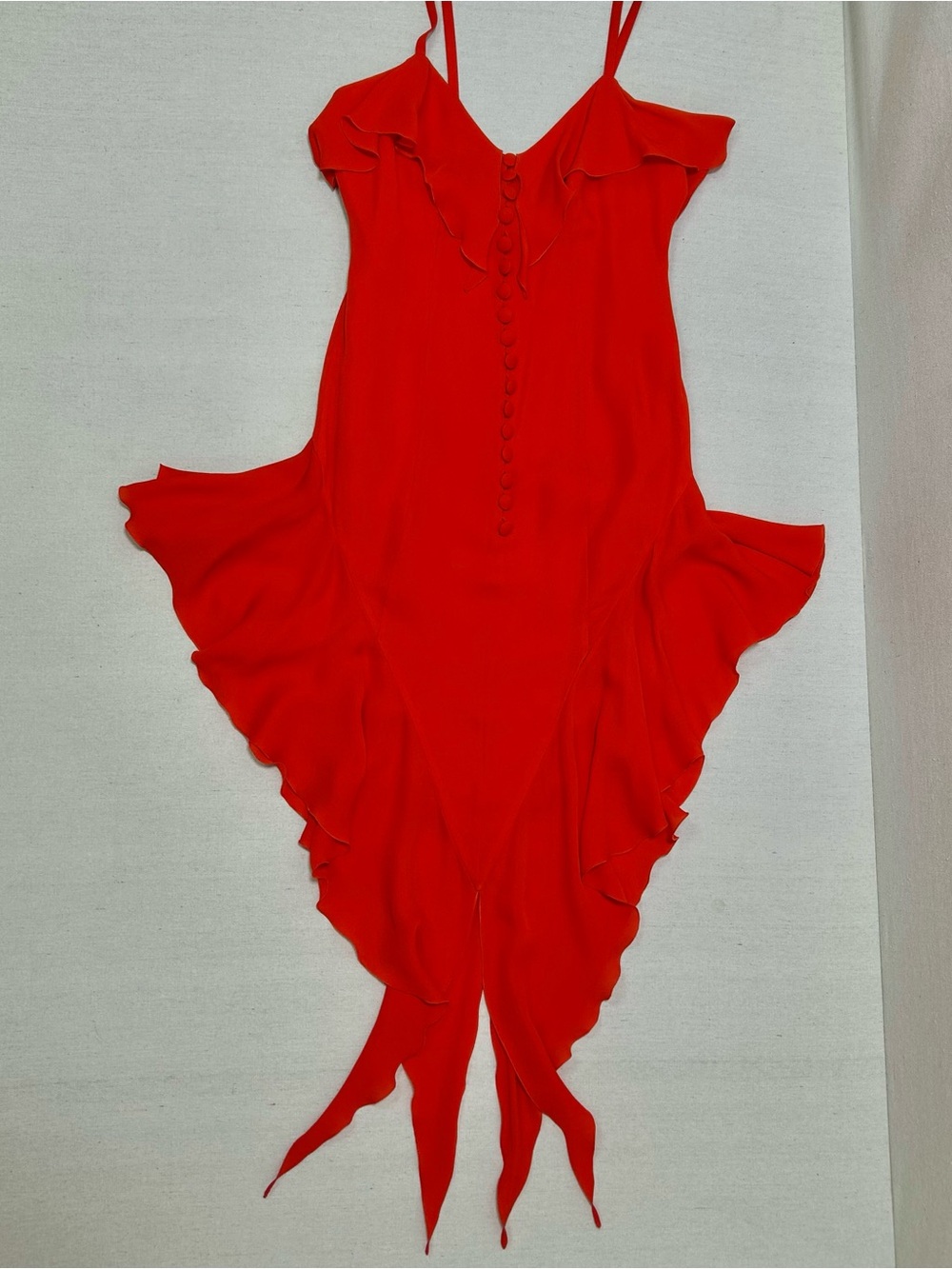 Karl Lagerfeld Made in France Vintage 1980s/1990s Red High-Low Ruffle